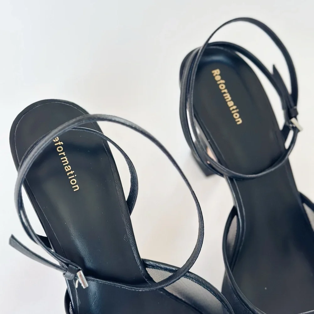 Reformation Natasha Ankle Strap Mesh Pump Heel Shoe Black - Picture 4 of 8